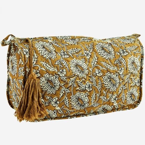 Neceser mostaza con girsoles elaborado artesanalmente a mano.Artesania Textil