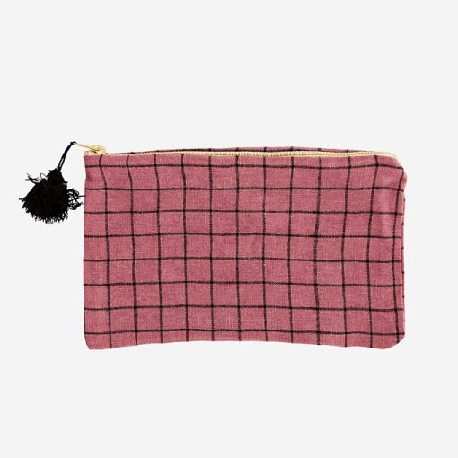 Bolsa de lino rosa.Artesania textil