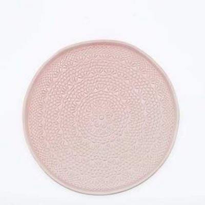 Vajilla artesanal decorativa rosa ganchillo